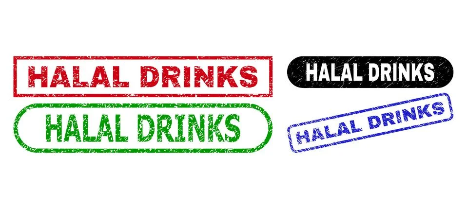 HALAL DRINKS Rectangle Seals Using Scratched Texture Illustrazione stock