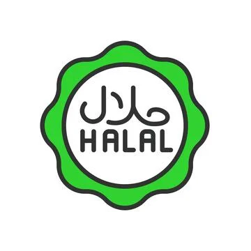 Halal, icon in line design, green. Halal, Islamic, certified, food, Muslim Stock Illustration