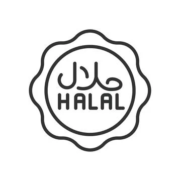Halal, icon in line design. Halal, Islamic, certified, food, Muslim, approved Stock Illustration