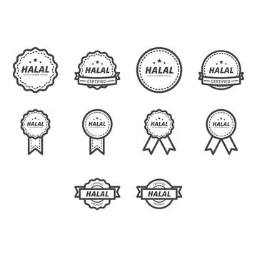 Halal label icon set Illustrazione stock