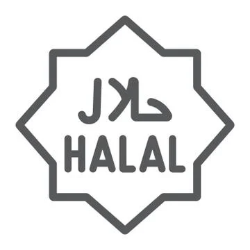 Halal line icon, text and islam, arabic approved sign, vector graphics, a linear Stock Illustration