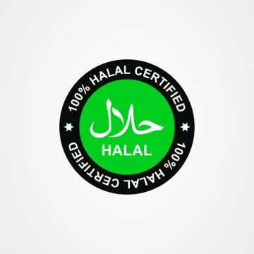 Halal logo. Round stamp for halal food, drink and product. Vector illustratio Stock Illustration