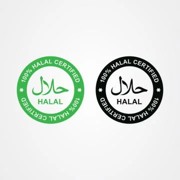 Halal logo. Round stamp for halal food, drink and product. Vector illustratio Stock Illustration