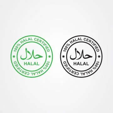 Halal logo. Round stamp for halal food, drink and product. Vector illustratio Stock Illustration
