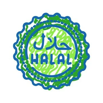 Halal product label warning icon doodle illustration Stock Illustration