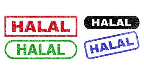 HALAL Rectangle Stamp Seals Using Scratched Texture Illustrazione stock