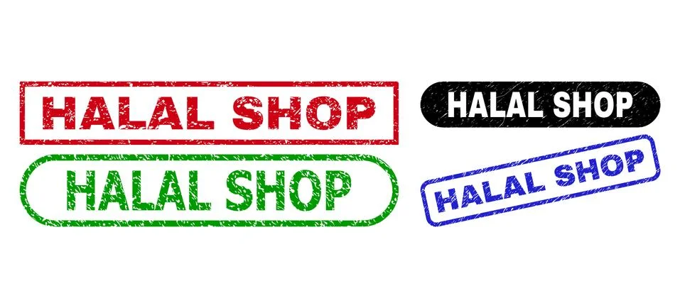 HALAL SHOP Rectangle Seals Using Grunge Surface Illustrazione stock