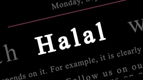 HALAL Word Highlighted Text Over Many Black News Media Articles Animation Stock Footage 125878207