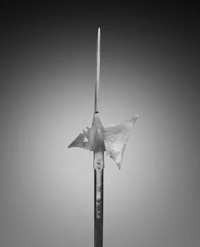 Halberd, c. 1550. Germany, 16th century. Steel, with pierced trefoils; wood.. Foto stock