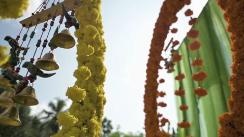 Haldi Decor Slow Motion, a pre-wedding ceremony common in traditional Indian Vídeos de archivo 300536689