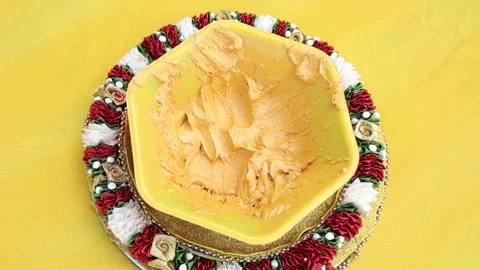 Haldi - Turmeric Paste for Haldi Ceremony, Indian Hindu Wedding Ritual 스톡 동영상 247020516