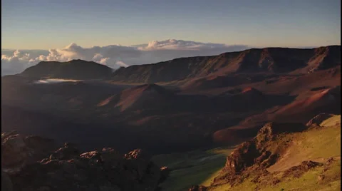 Haleakala Crater Sunrise Pan HDR Stock Footage