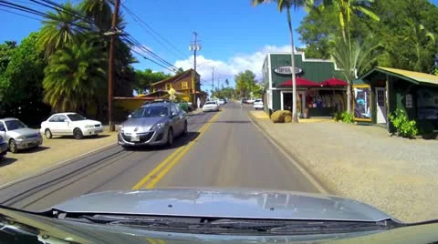 HALEIWA OAHU HAWAII DRIVE CONVERTIBLE POV SURF TOWN VACATION TOURIST Stock Footage