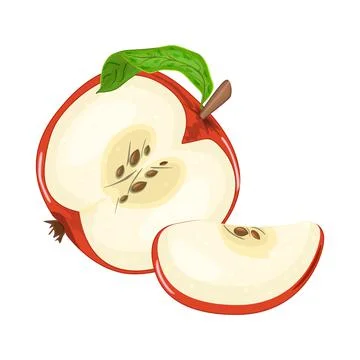 Half and slice of apple isolated on white background.Label with cut red apple Stock Illustration