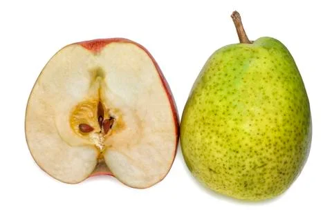 Half apple and pear Stock Photos