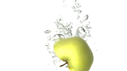 Half Apple Slice Splash Falling Down Into  Water Stock Footage 143256909
