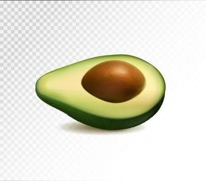 Half Avocado fruit isolated on transparent background. Vector realistic, 3d i Stock Illustration