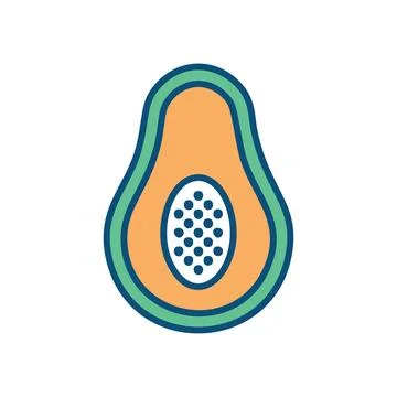 Half avocado icon. Half avocado fruit icon. Green and orange graphic design.. Stock Illustration