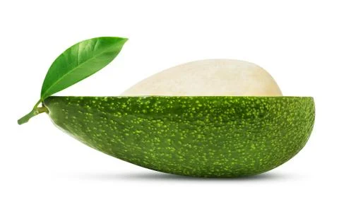 Half of avocado with leaf isolated Stock Photos
