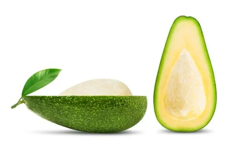 Half of avocado with leaf isolated Stock Photos