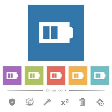 Half battery with two load units alternate flat white icons in square backgro Stock Illustration
