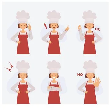 Half body Female chef  Vector Character set with various action, Cartoon styl Illustrazione stock