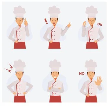 Half body Male chef  Vector Character set with various action, Cartoon style, Illustrazione stock