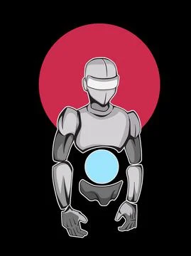 Half body robot cartoon vector Stock Illustration