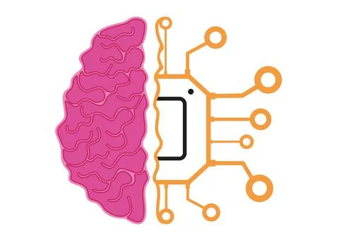 Half brain half processor chip artificial intelligence Stock Illustration
