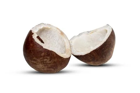 Half broken and full dried Coconut isolated on white background Stock Photos