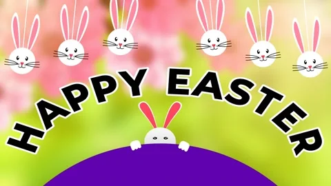 Half bunny watching animation with Swinging bunny face and Easter holiday w.. Stock Footage 235552325