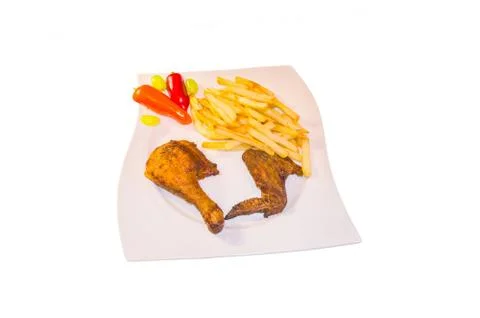 Half a chicken with chips Stock Photos