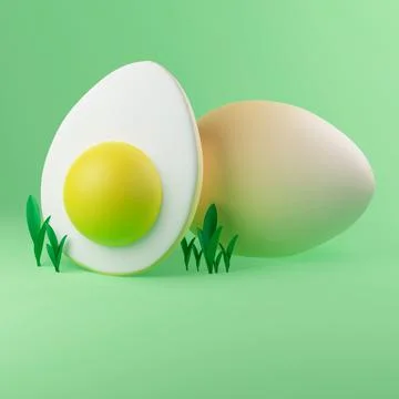 Half of a chicken egg in a cut 3d rendering Stock Illustration