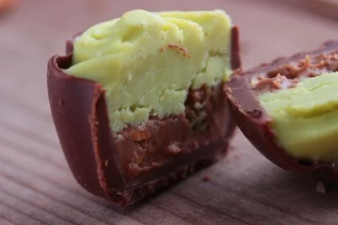 Half of a chocolate candy close up Stock Photos