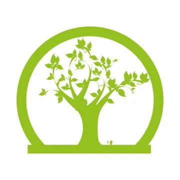 Half circular border with leafy tree plant Stock Illustration