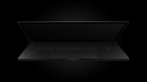 Half Closed, Half Opened Realistic Black Laptop Mockup. Dark Version Stock Illustration