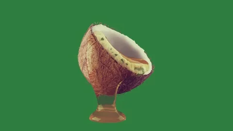 A half of coconut on green background and screen with honey dripping out it Видео 335129731