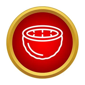 Half coconut icon with red circle and golden border Stock Illustration