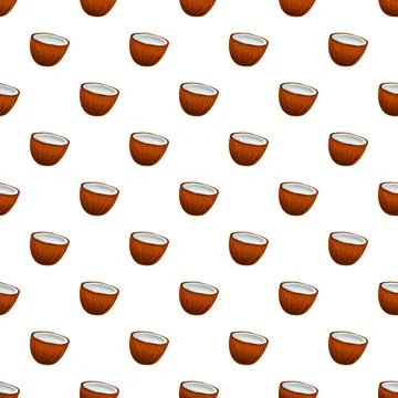 Half coconuts forming seamless tropical fruit pattern Stock Illustration