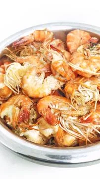 Half-cooked fried shrimp Stock Photos