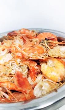 Half-cooked fried shrimp Stock Photos