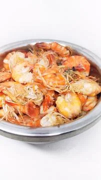 Half-cooked fried shrimp Stock Photos