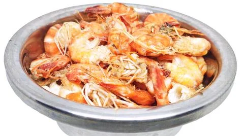 Half-cooked fried shrimp Stock Photos
