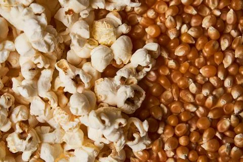Half Corn and half pop corn background. No body Stock Photos