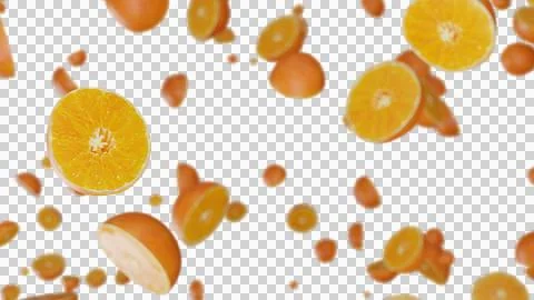 Half cut of oranges floating in the air. Stock Photos