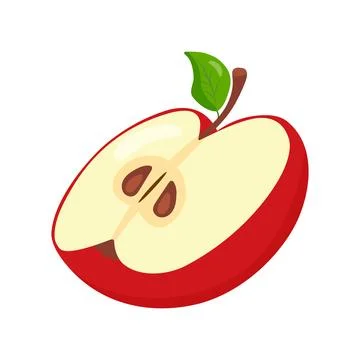 Half of a cut red sweet apple. Natural fruits, hand drawn Stock Illustration