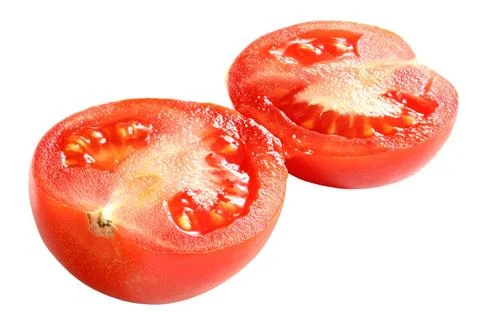 Half Cut tomatoes in half on a white background. Copyright: xZoonar.com/Ga... Stock Photos