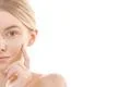The half of the cute woman face on the white background Photo
