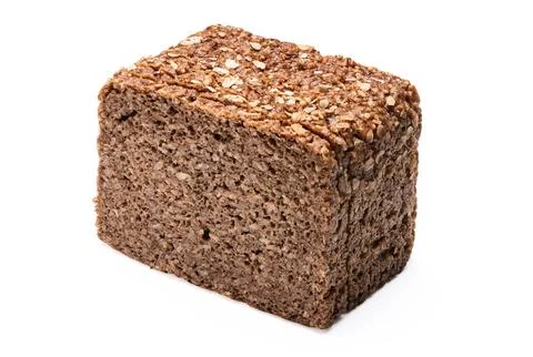 Half of dark rye whole grain bread loaf isolated on white background Stock Photos