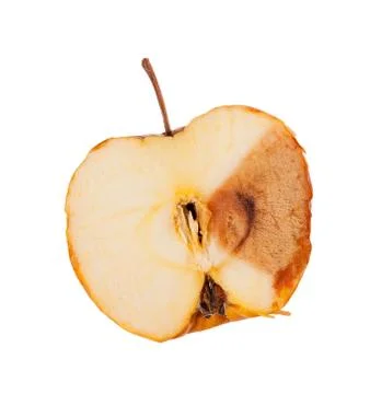 Half decayed bad red apple fruit on white Stock Photos